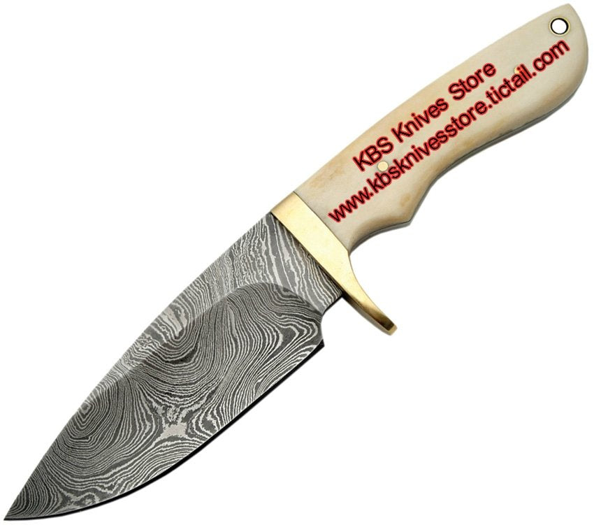Custom Handmade Damascus Steel Hunters Knife with Bone Handle