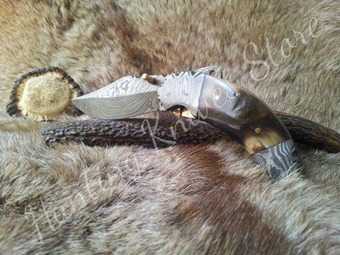 Everyday Carry Damascus Steel Folding Pocket Knife with Sheep Horn Handle – The Ram’s Edge