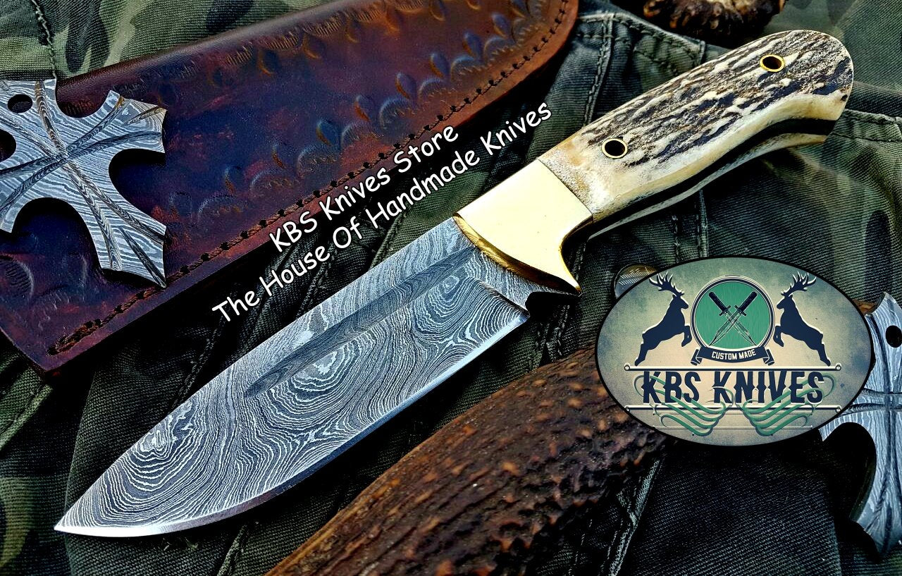 Custom Handmade Damascus Steel Hunting Skinning Camping Knife