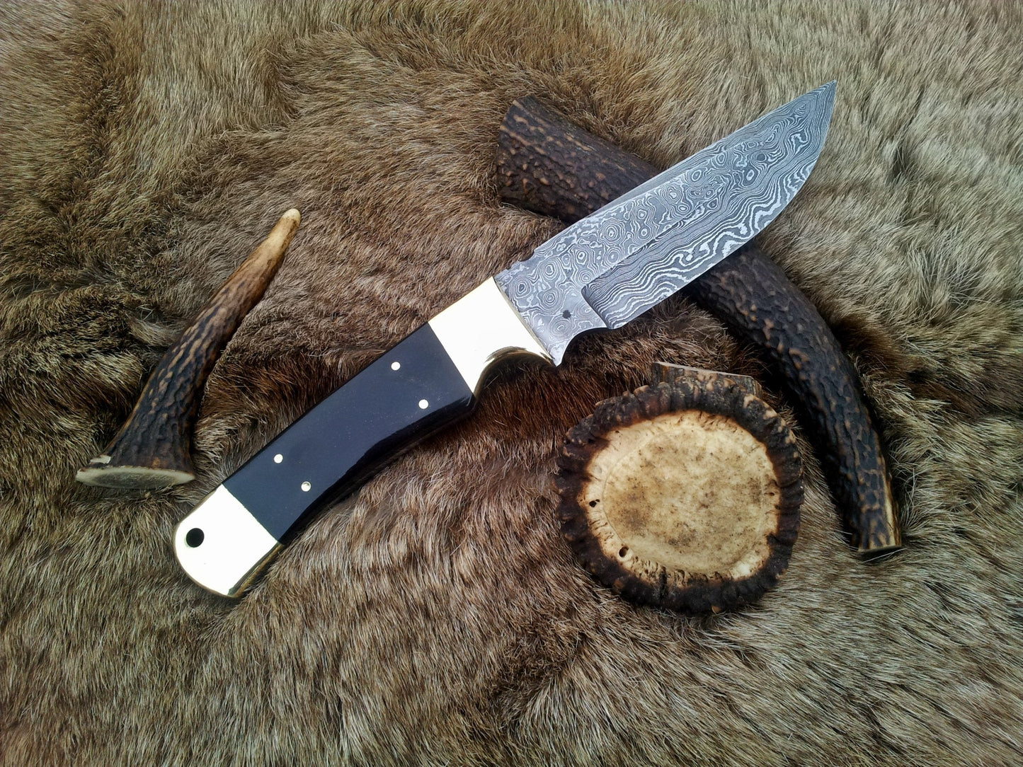 KBS Knives: Custom Handmade Fixed-Blade Hunting Knife | Raindrops Damascus Steel | 10 Inches