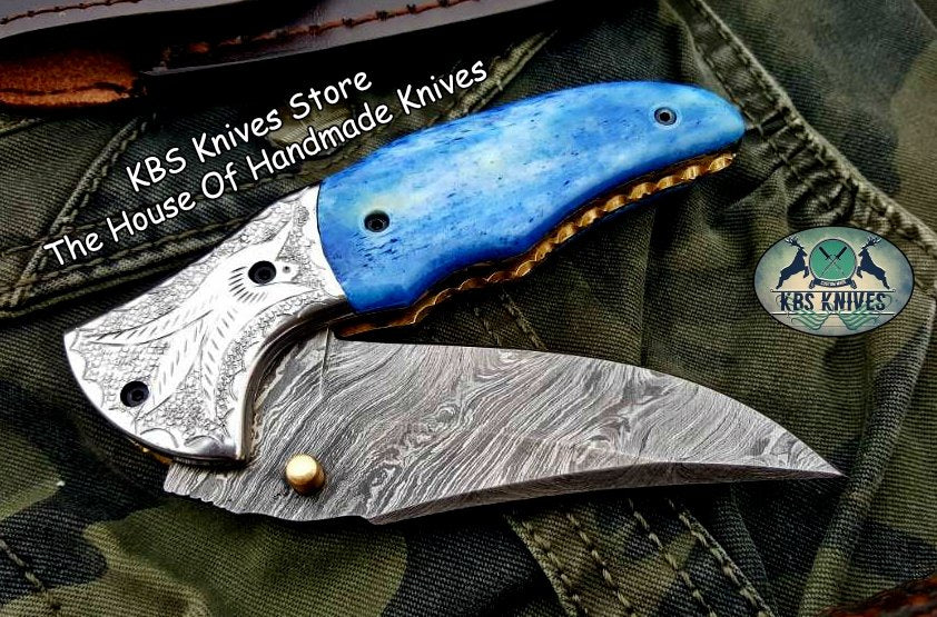 Custom Handmade Damascus Steel Folding Pocket Knife