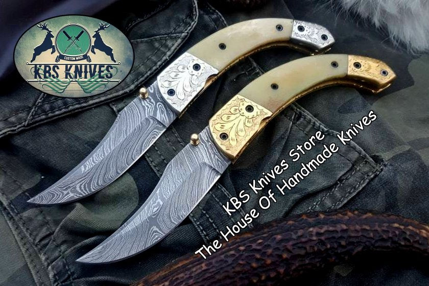 Custom Handmade Damascus Steel Folding Pocket Knives ( Deal )