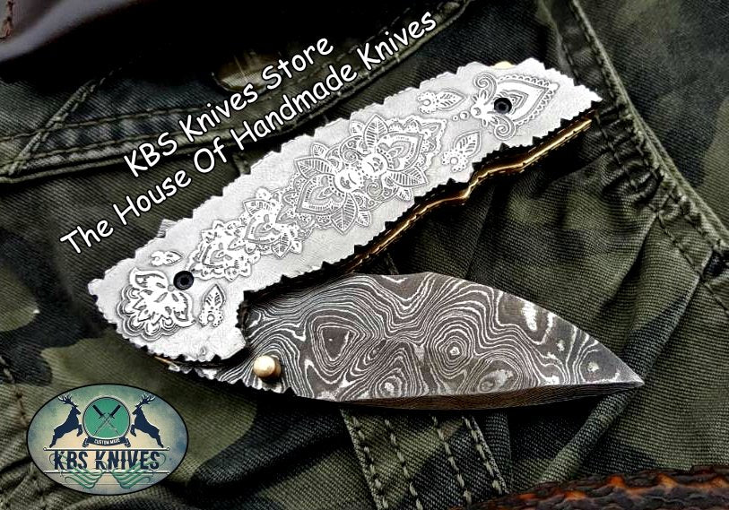 Custom Handmade Damascus Steel Folding Pocket Knife
