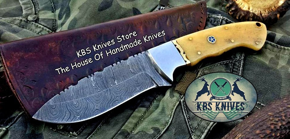 Custom Handmade Damascus Steel Hunting Skinning Camping Knife
