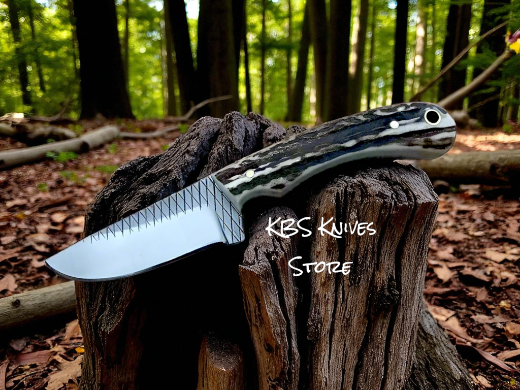 Western Knife – Rasp Steel 7.5" Full Tang with Antler Horn Handle & Leather Sheath