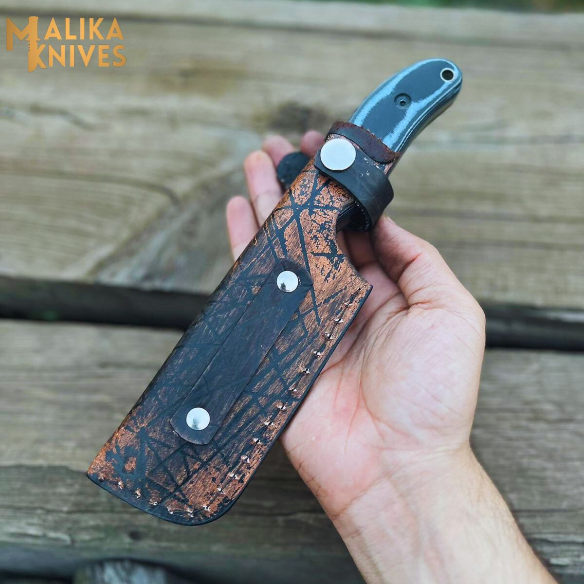 Hunter Point Ridge Runner Hunting Knife with Custom Leather Sheath - Artisan-Made Survival Gear - 0333