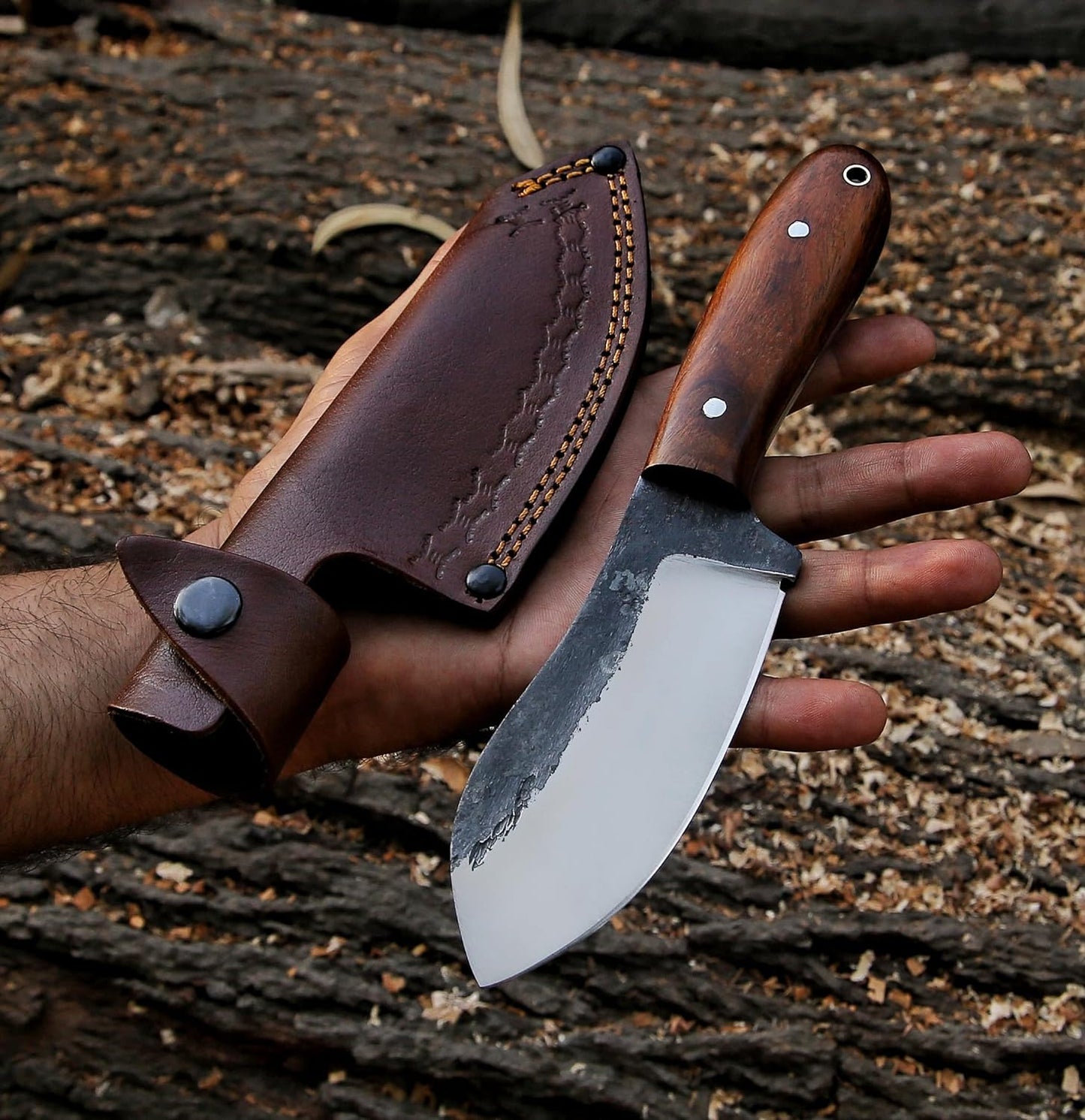 RidgeHunter High-Carbon Steel Survival Knife – 9-Inch Tactical Blade with Rosewood Handle