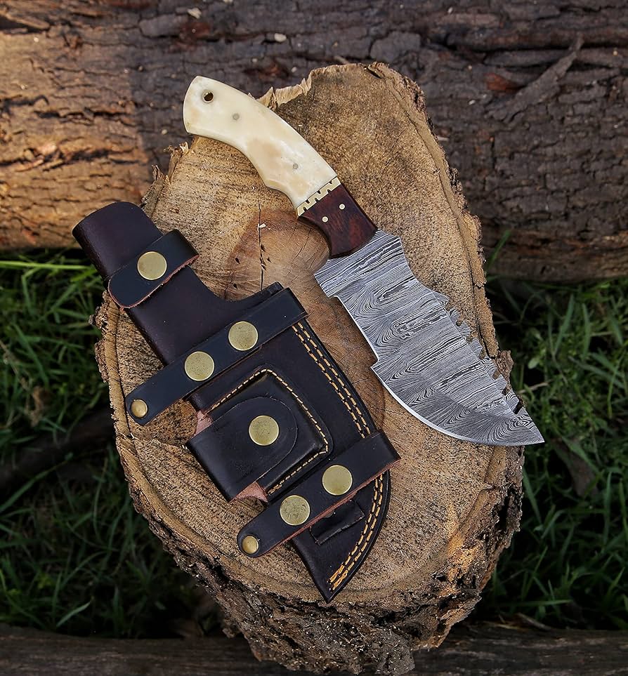 Tom Brown Knife – Custom Handmade Damascus Tracker with Bone & Rosewood Handle