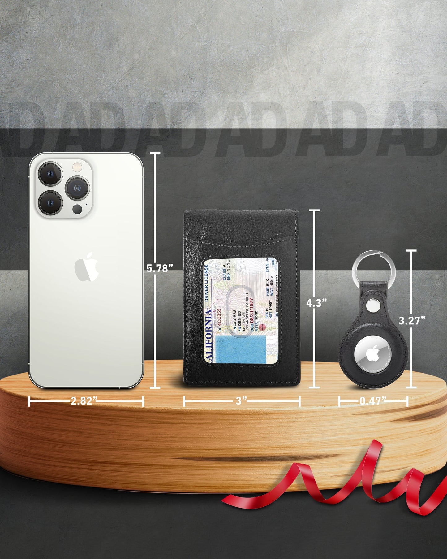 Genuine Leather Money Clip Wallet and Airtag Keychain Gift Set