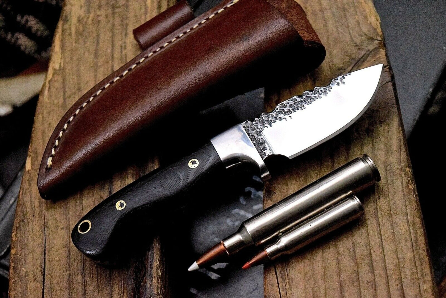 Custom Skinning Hunting Knife | Hand Forged 1095 Steel Blade with Micarta Handle | 7.2 Inches | Leather Sheath | KBS Knives