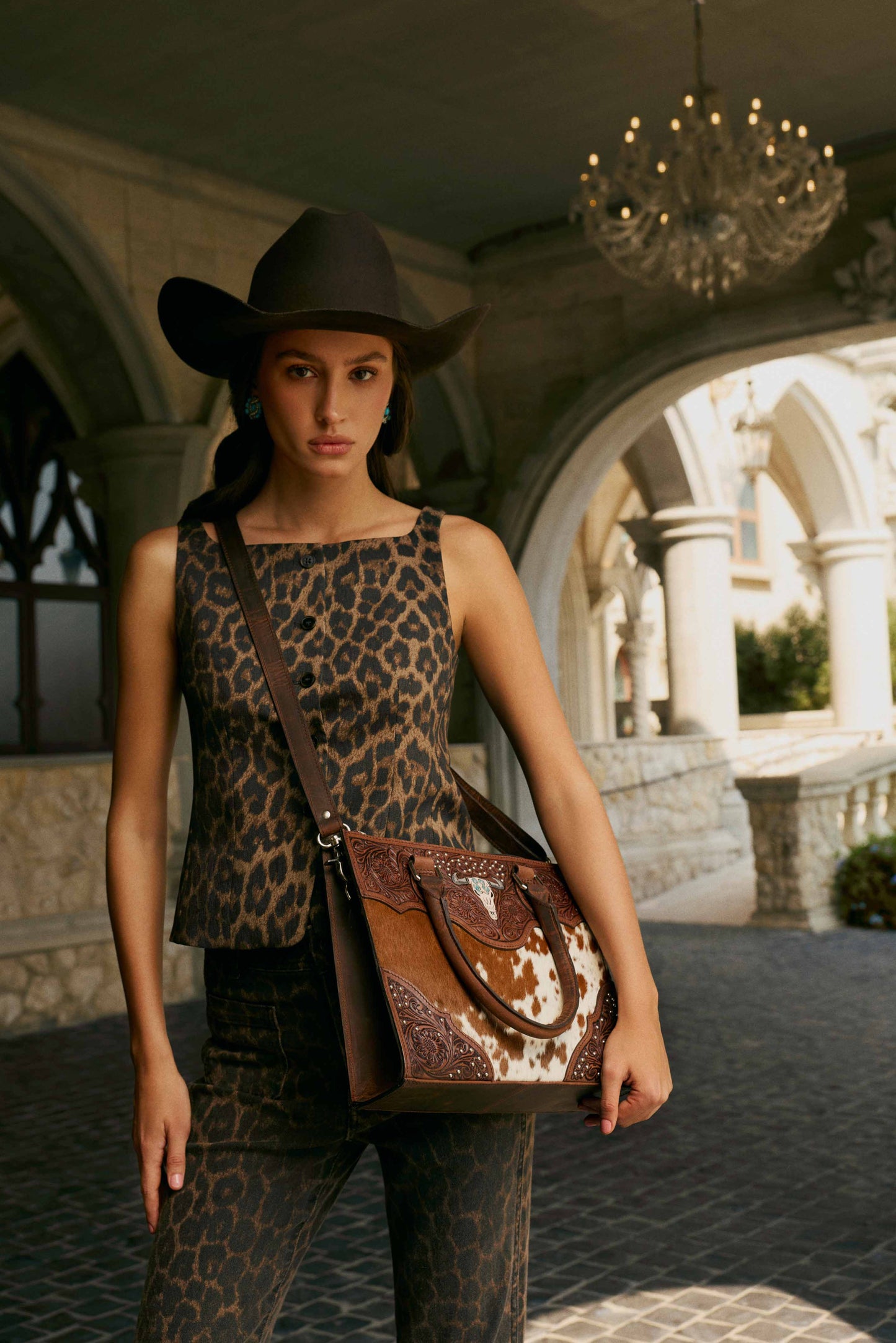 Myra Timber Trail Hairon Leather Concealed Carry Bag in Cream Mocha