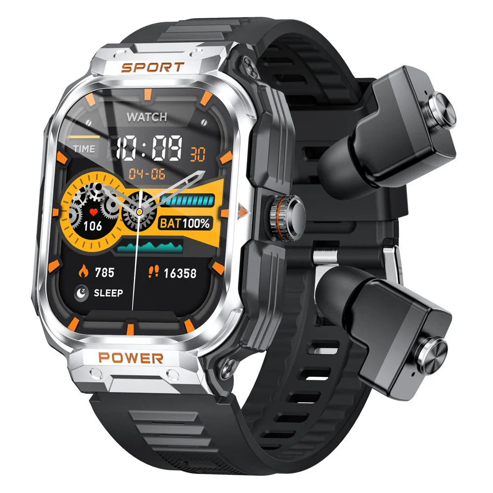 Smart Watch 2 In 1 TWS Headset Blue Tooth Call Heart Rate Sports Headphone Watches Men Women Music Outdoor NFC Smartwatch