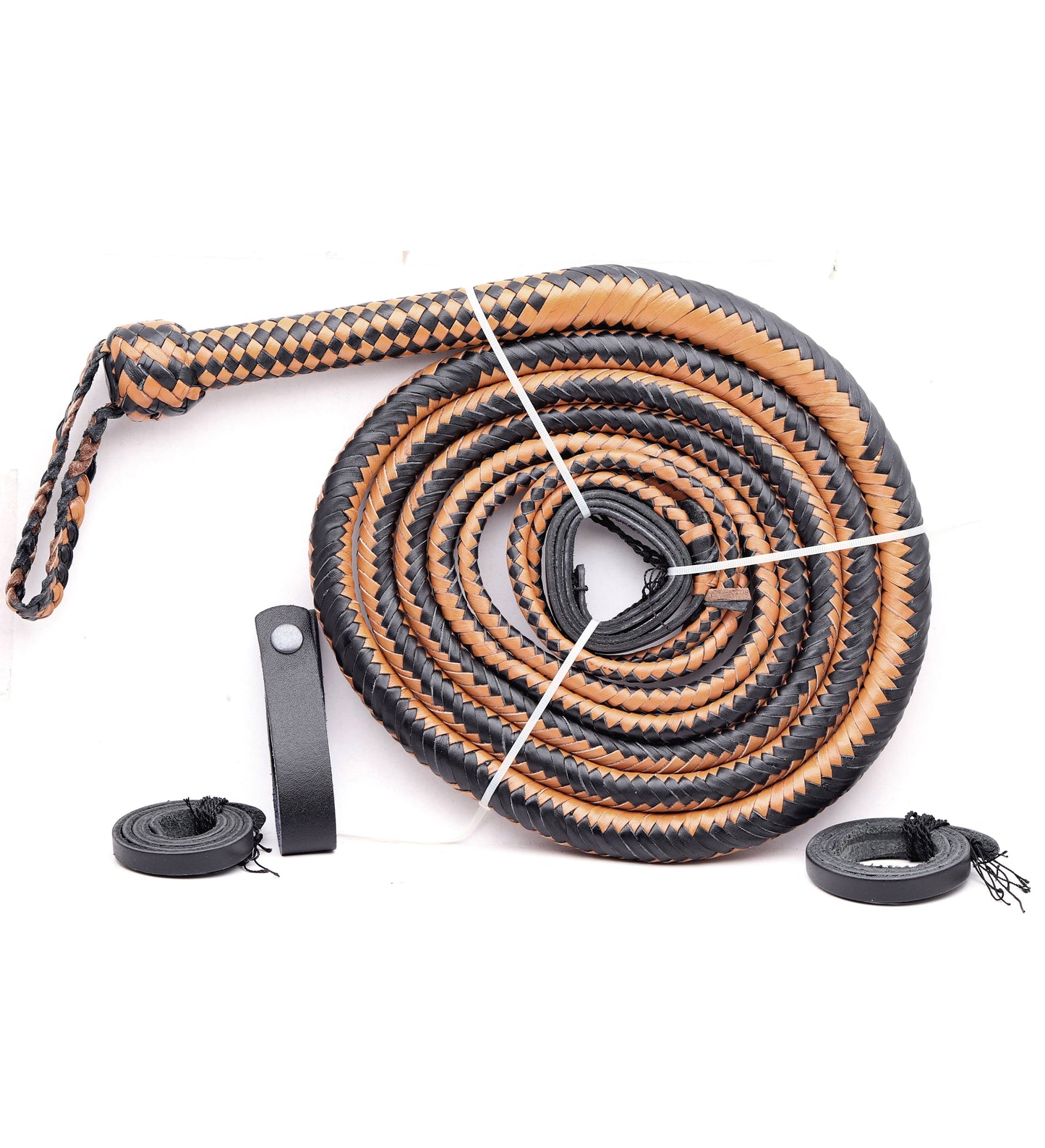 Tan & Deep Black Leather Bull Whip for Sale (4ft–16ft)