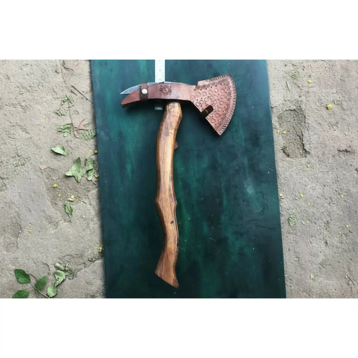 Camping Axe Damascus Steel 20 Inch Rosewood Handle with Leather Sheath