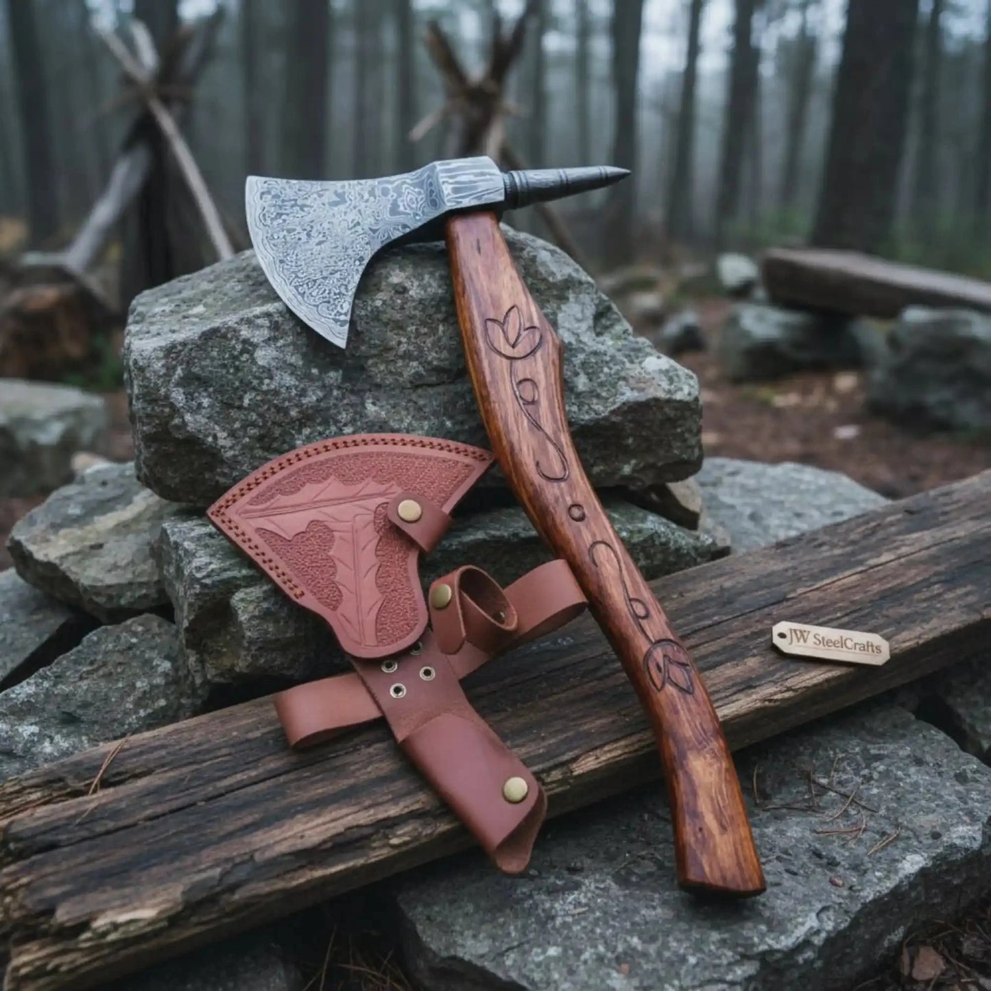 Custom Handmade 20" Damascus steel Best Bearded Felling Hatchet Axe
