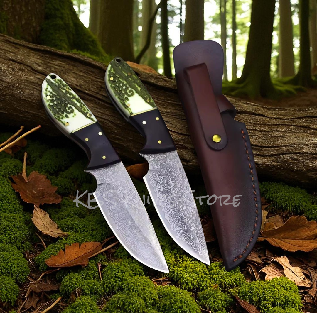 Custom Damascus Hunting Knife 8.5" Elk Horn & Rosewood