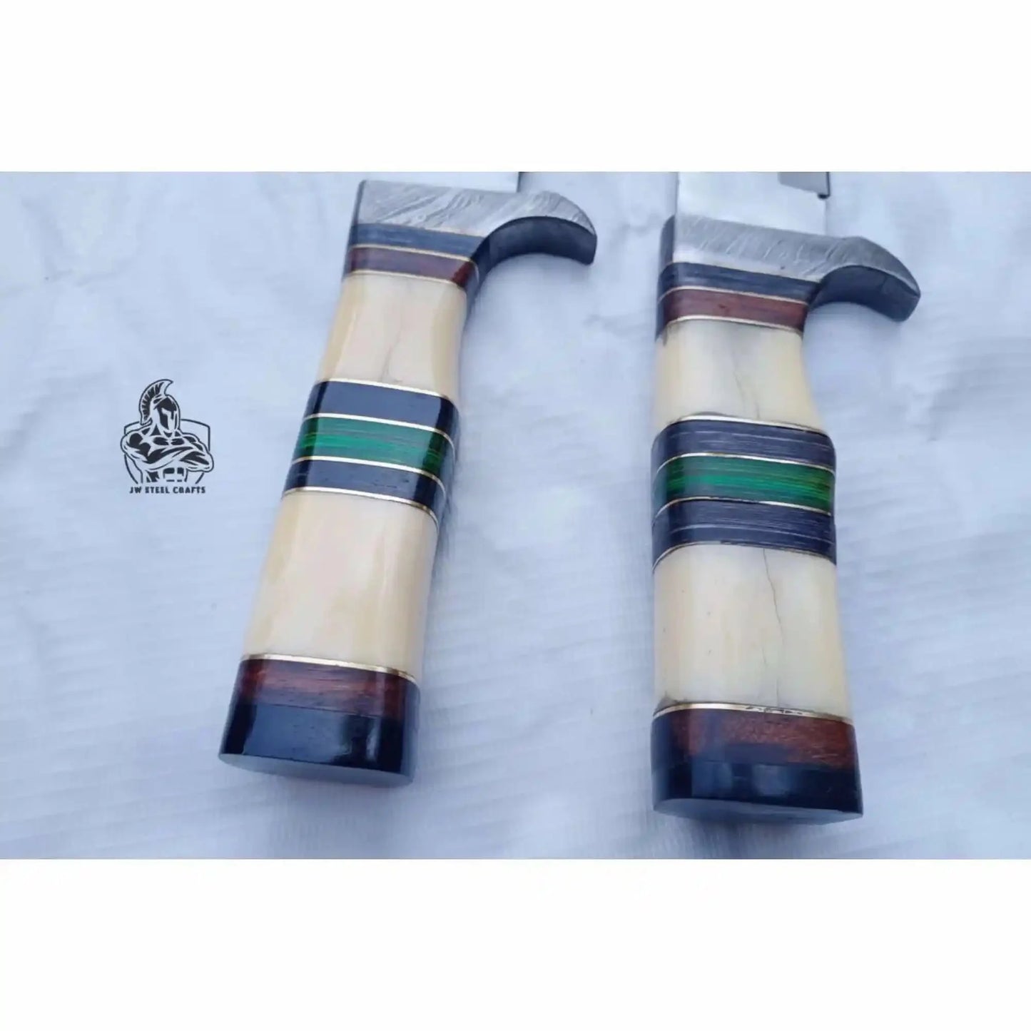 Hand Forged Frontier Bowie Knife Set, Traditional American Clip Point Knives, Stacked Bone Handles