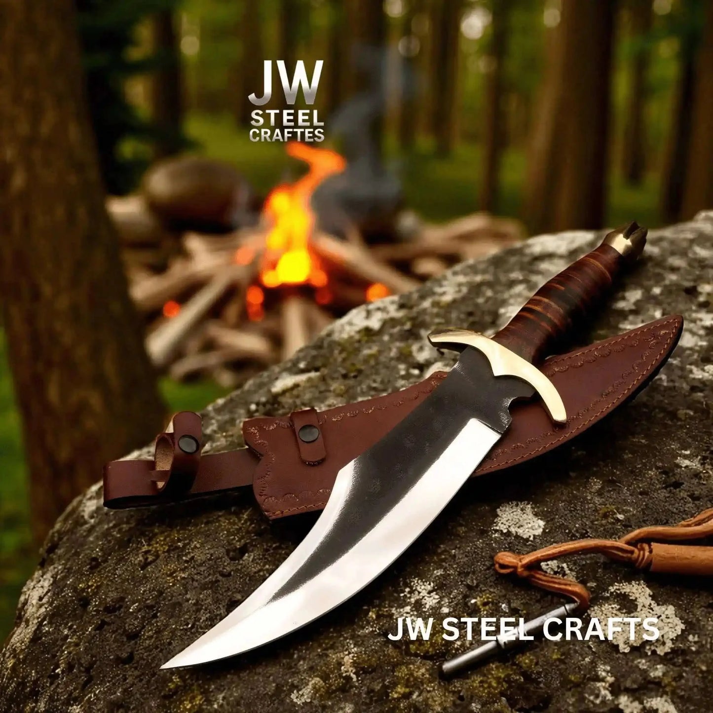 Handmade Frontier Bowie Knife - High Carbon Steel, Leather Handle, Brass Crossguard