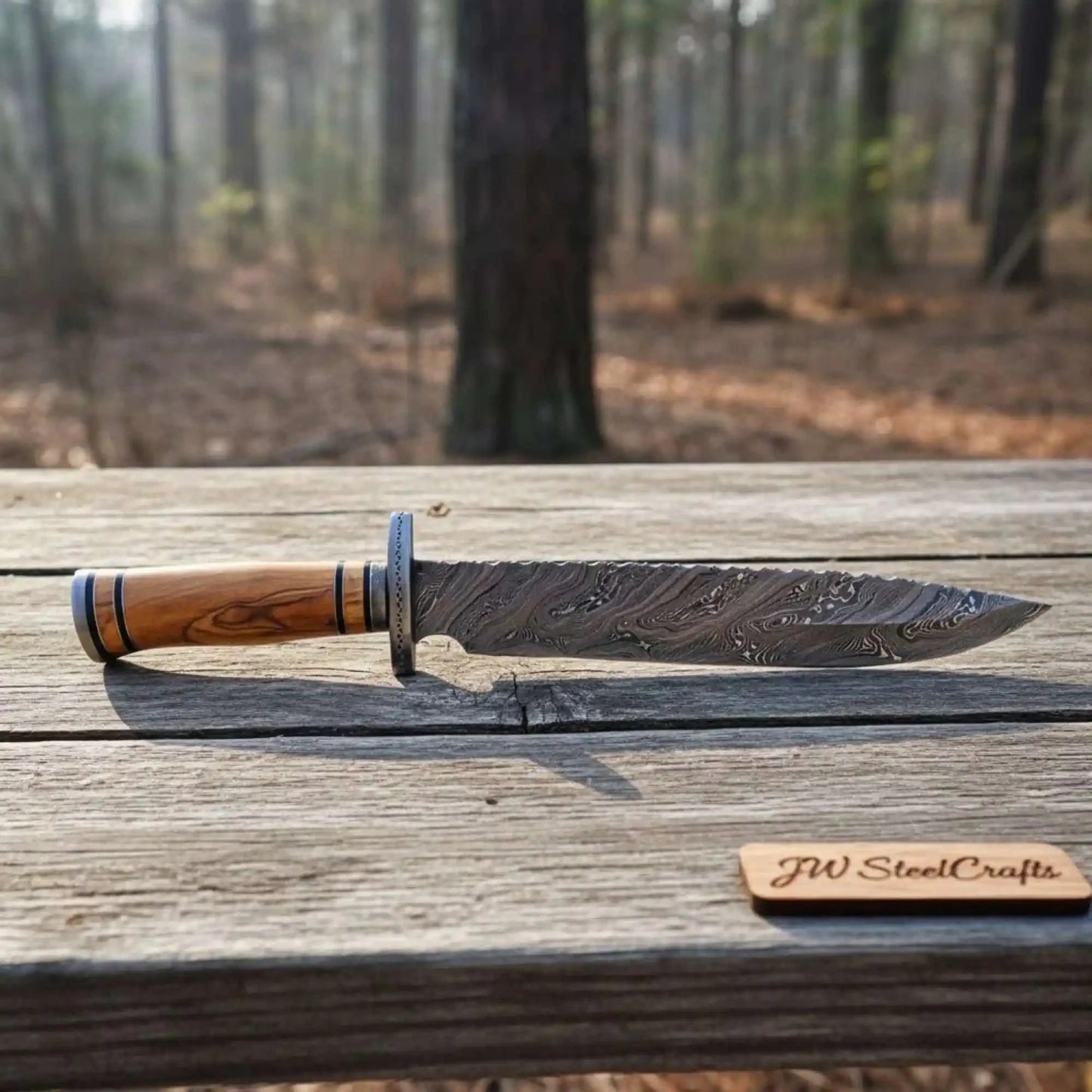 Hand Forged Frontier Bowie Knife Damascus Steel, Clip Point Custom Fixed Blade