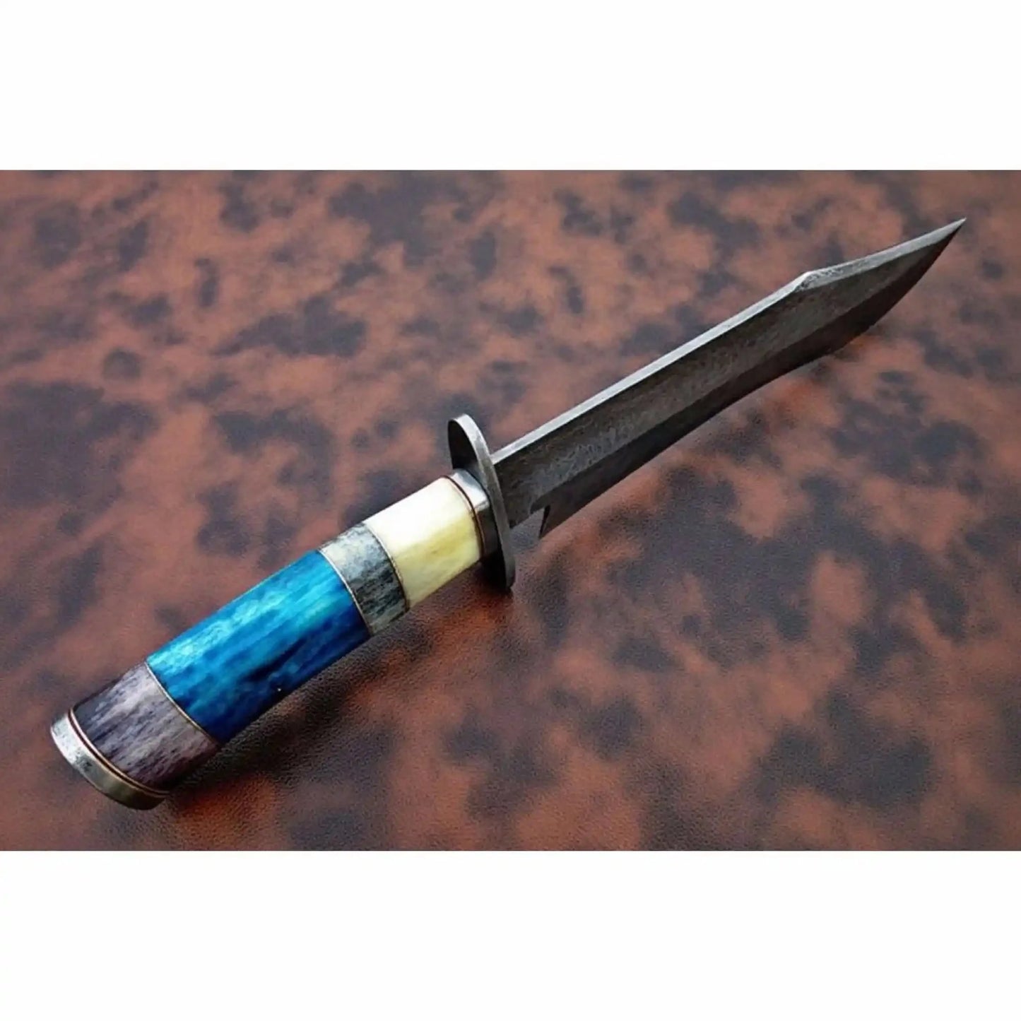 Handmade Damascus Clip Point Bowie Knife Stacked Handle Fixed Blade Hunting Knife JW SteelCrafts