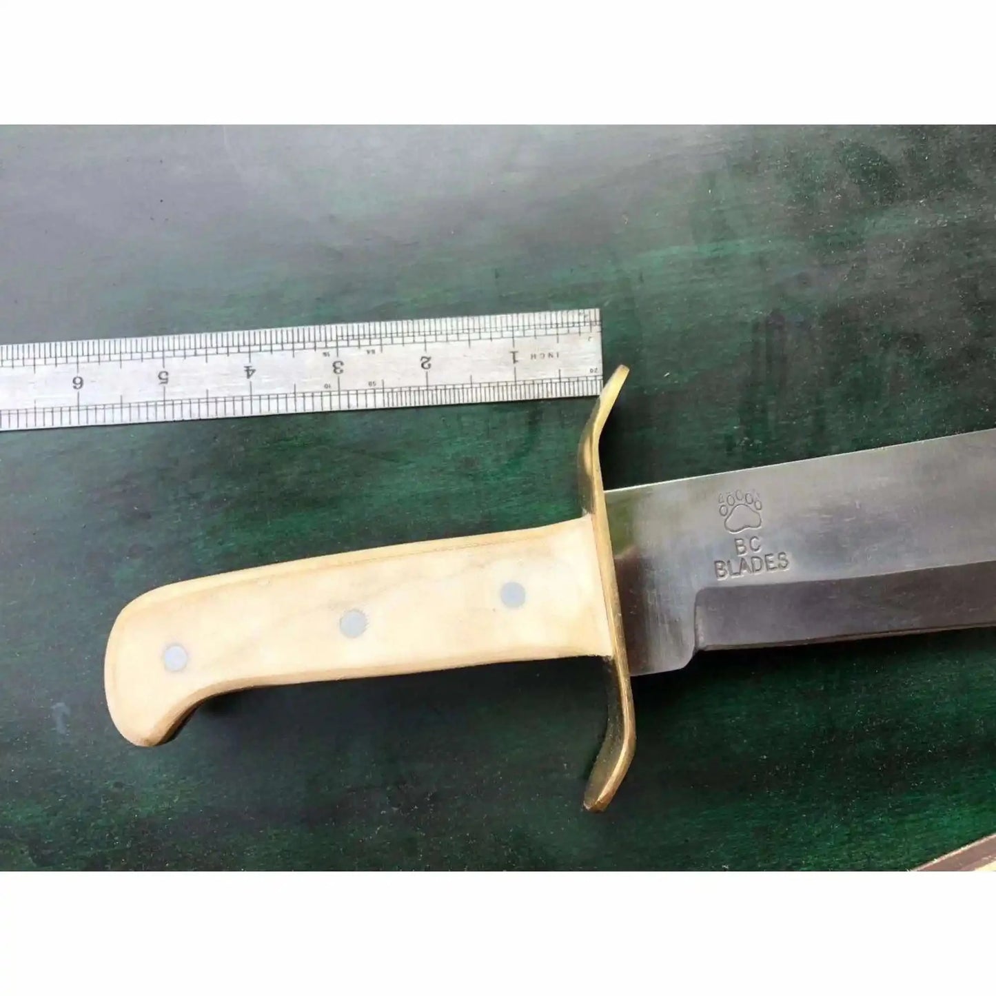 Handmade Sheffield Clip Point Bowie Knife, Polished Steel, Brass Guard