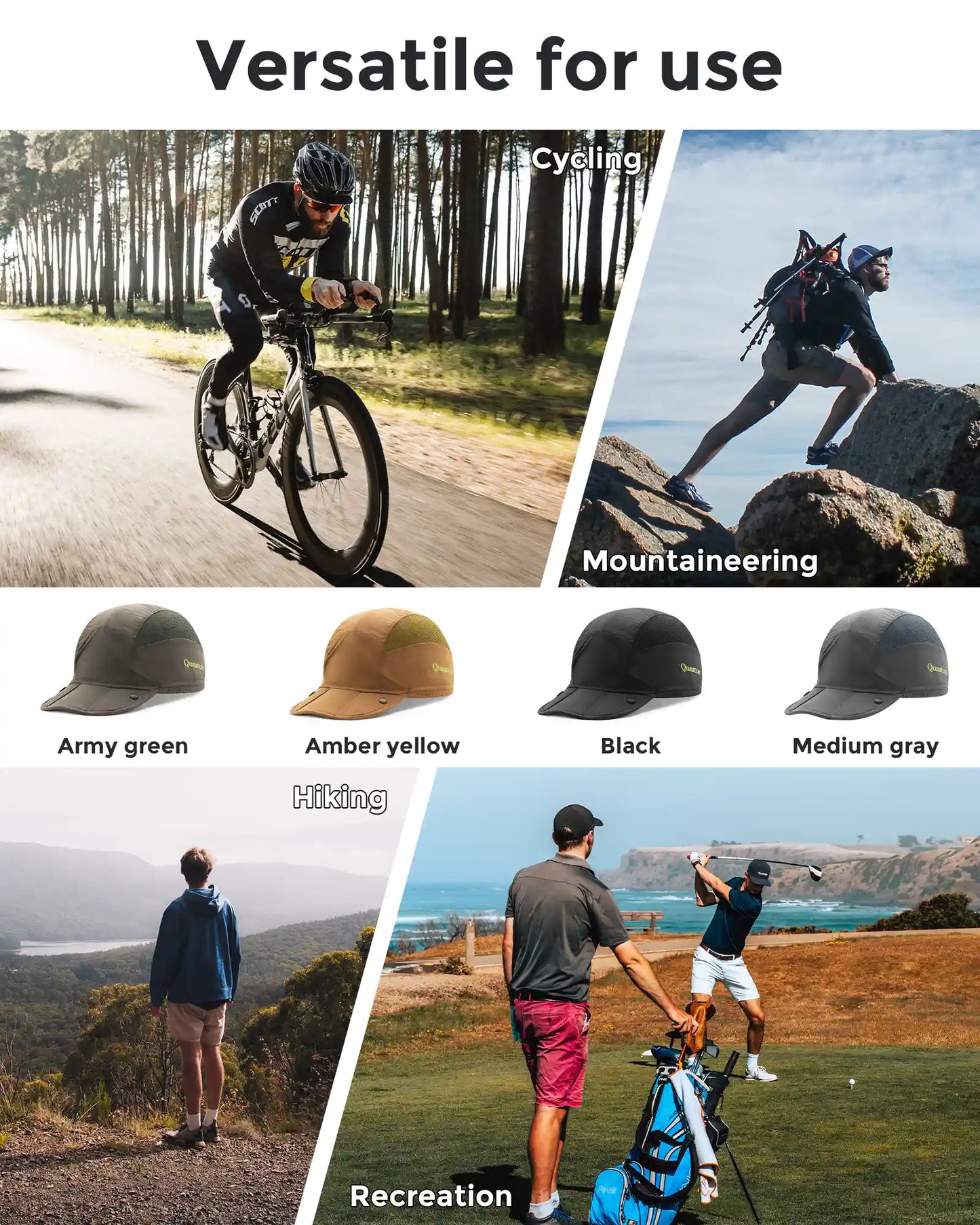 Foldable Hiking & Cycling Hat, Breathable Helmet Liner with Sun Visor