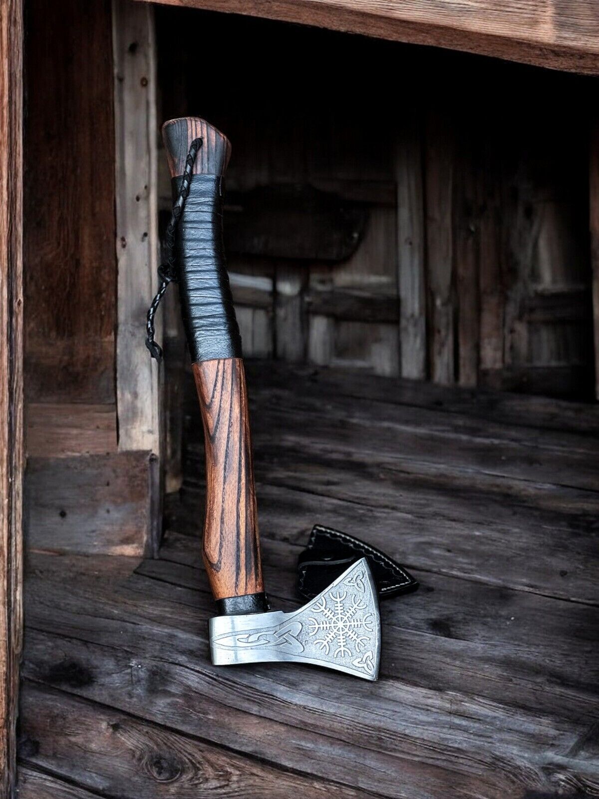 Battle Axe with Custom Handmade Forged Engraved 1095 Steel Blade and Ash Wood Handle – Warrior's Edge