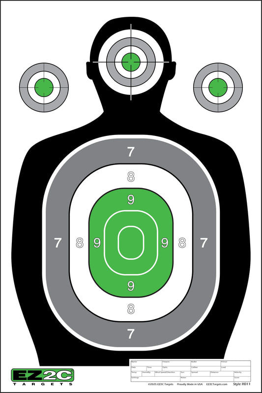100 EZ2C 12"x18" Green Silhouette Paper Shooting Target, Premium USA Made Peel-Off Pad of 100