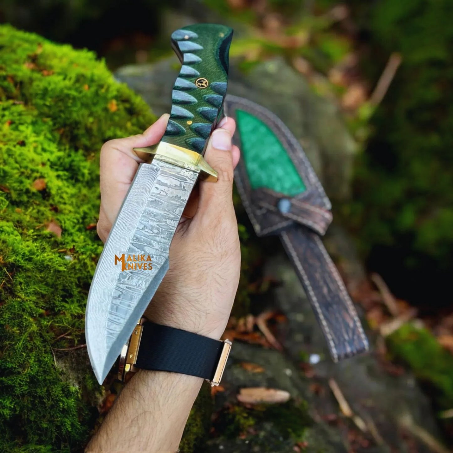 Handmade hunting Bowie Knife- SS Damascus Steel-G10 handle Full Tang build-0359