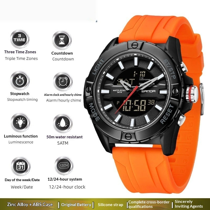 Trendy, Minimalist, Multi-functional Three-time-zone Calendar Watch