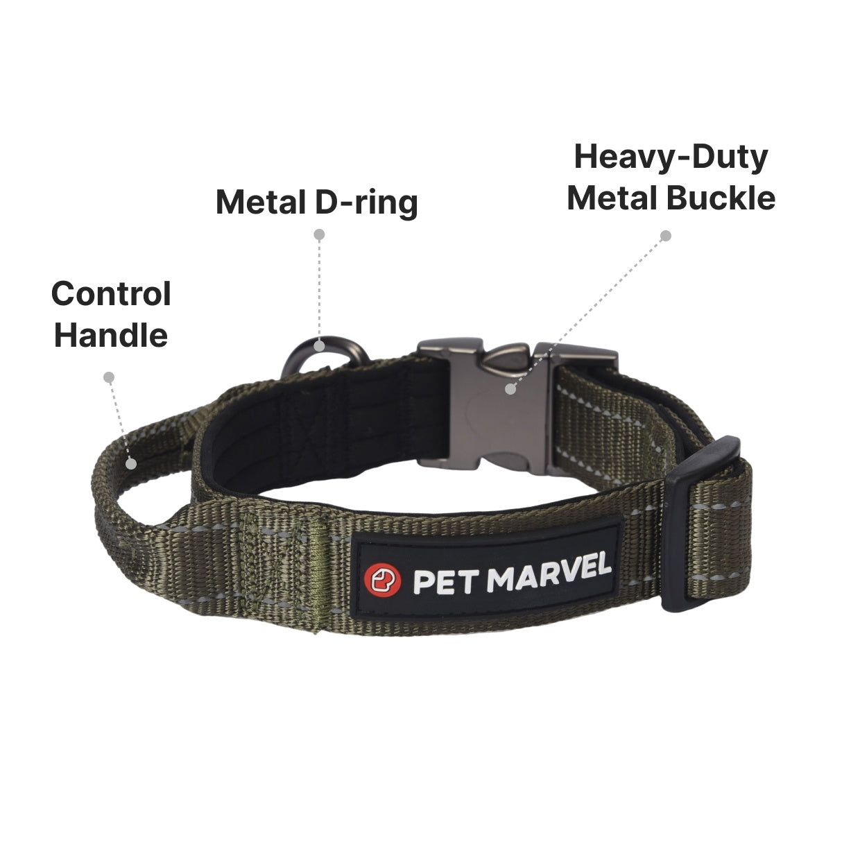 PET MARVEL High Performance Tactical Dog Collar with Handle - 1.25 In Wide