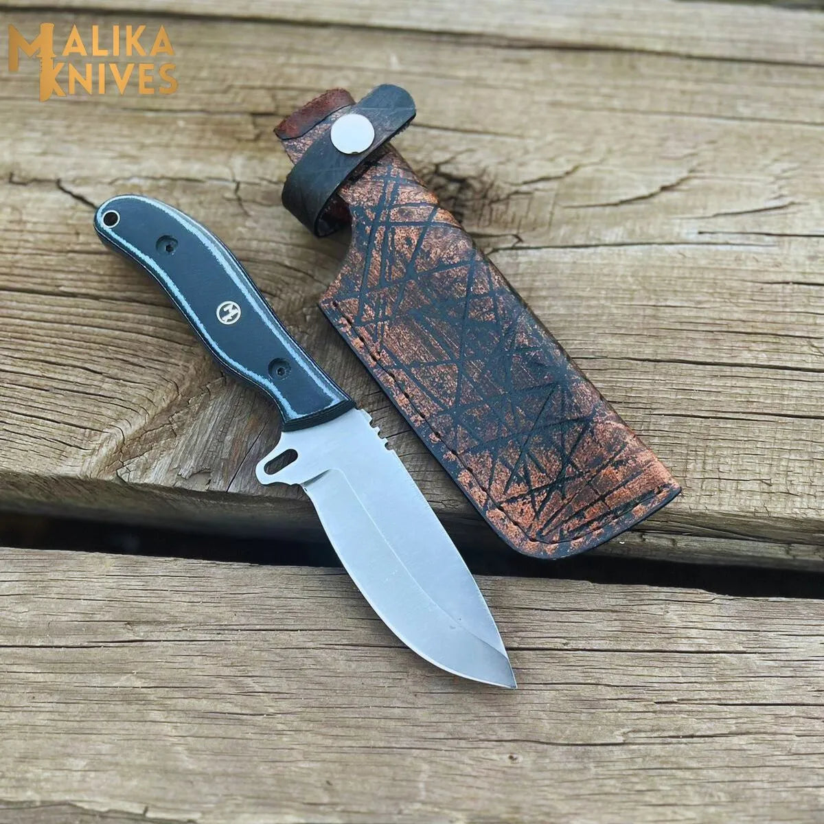 Hunter Point Ridge Runner Hunting Knife with Custom Leather Sheath - Artisan-Made Survival Gear - 0333