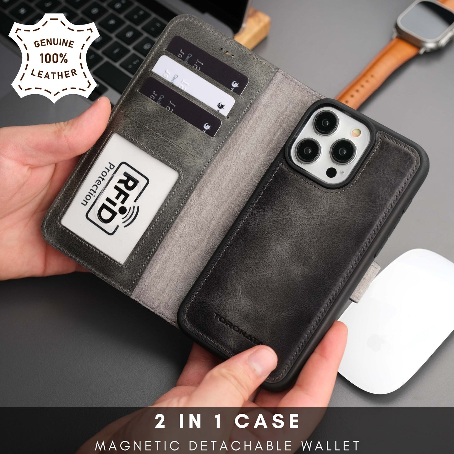 Casper Leather iPhone 15 Pro Max Wallet Case | Detachable MagSafe Compatible RFID Protection