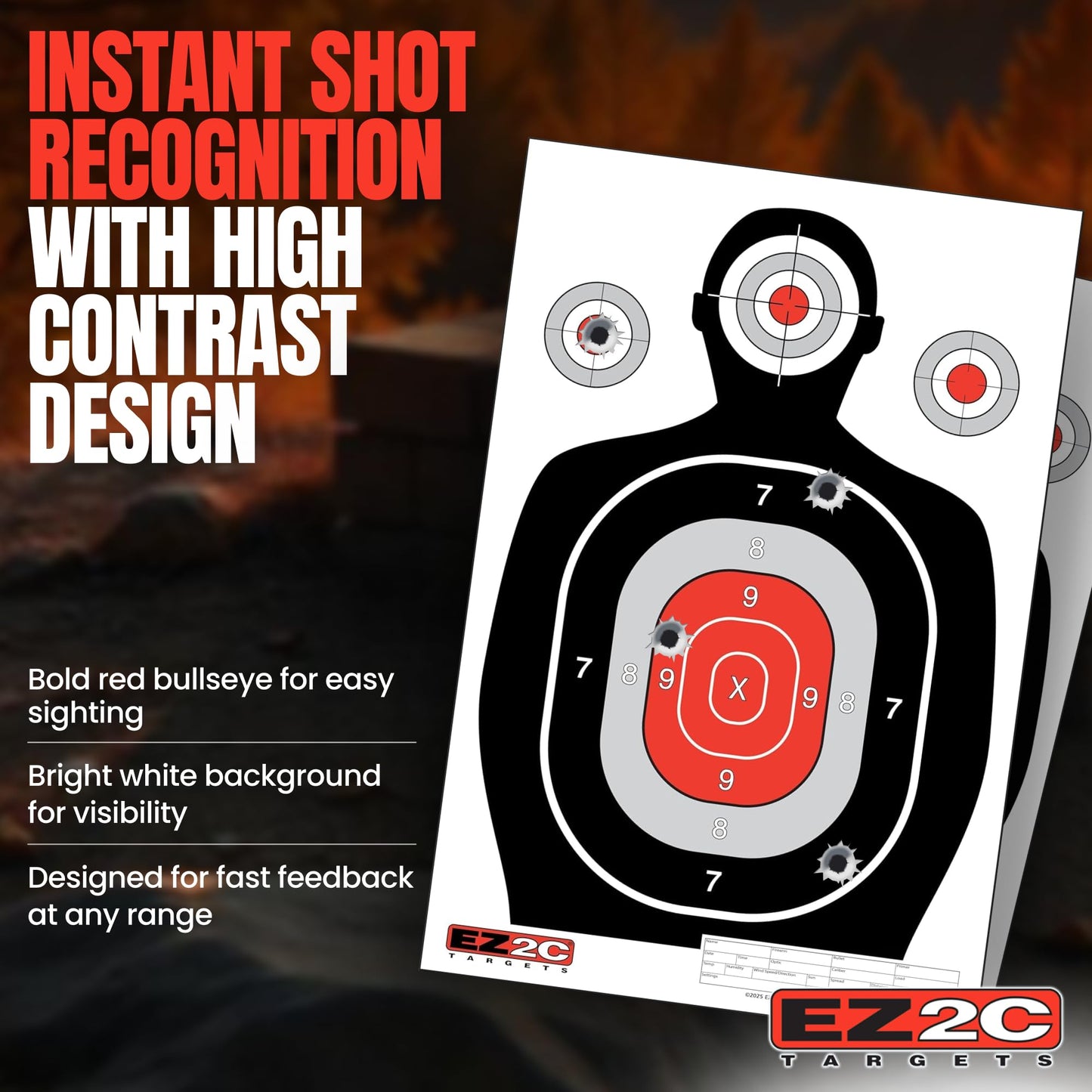 100 EZ2C 12"x18" Silhouette Shooting Target USA MADE Premium Targets for the Range, Gun Gifts (Peel-Off Pad 100)