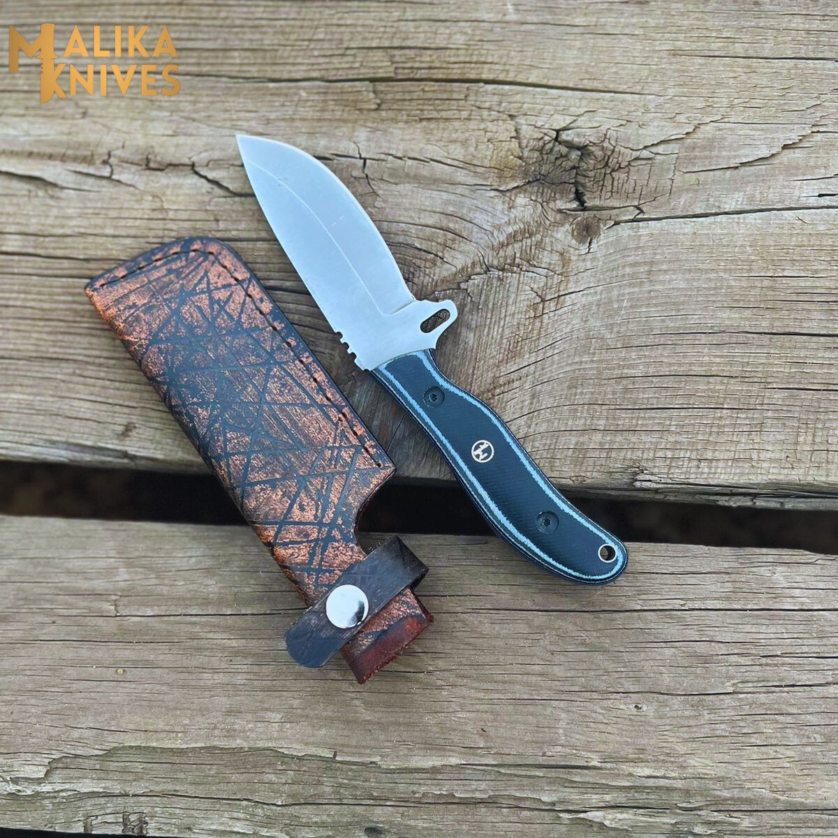 Hunter Point Ridge Runner Hunting Knife with Custom Leather Sheath - Artisan-Made Survival Gear - 0333