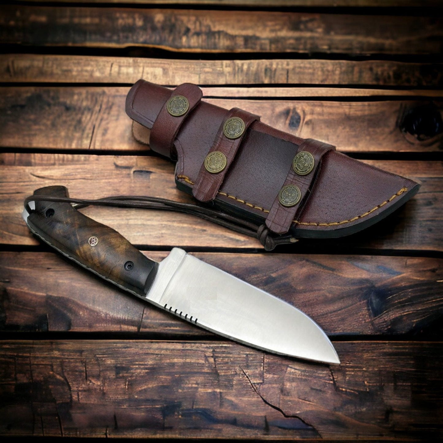 Handmade 440c Stainless Steel Hunting Knife: Rose wood Handle -0341