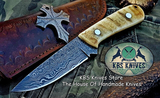 Custom Handmade Damascus Steel Hunting Skinning Knife