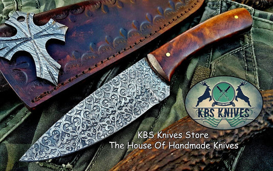 Custom Handmade Damascus Steel Hunting Skinning Knife