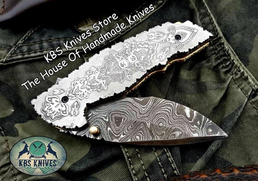 Custom Handmade Damascus Steel Folding Pocket Knife