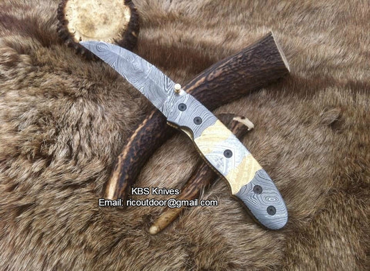 Everyday Carry Hand Engraved Damascus Steel Folding Pocket Knife with Steel & Brass Handle – The Artisan's Edge
