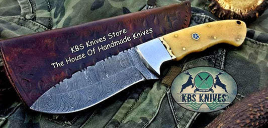 Custom Handmade Damascus Steel Hunting Skinning Camping Knife