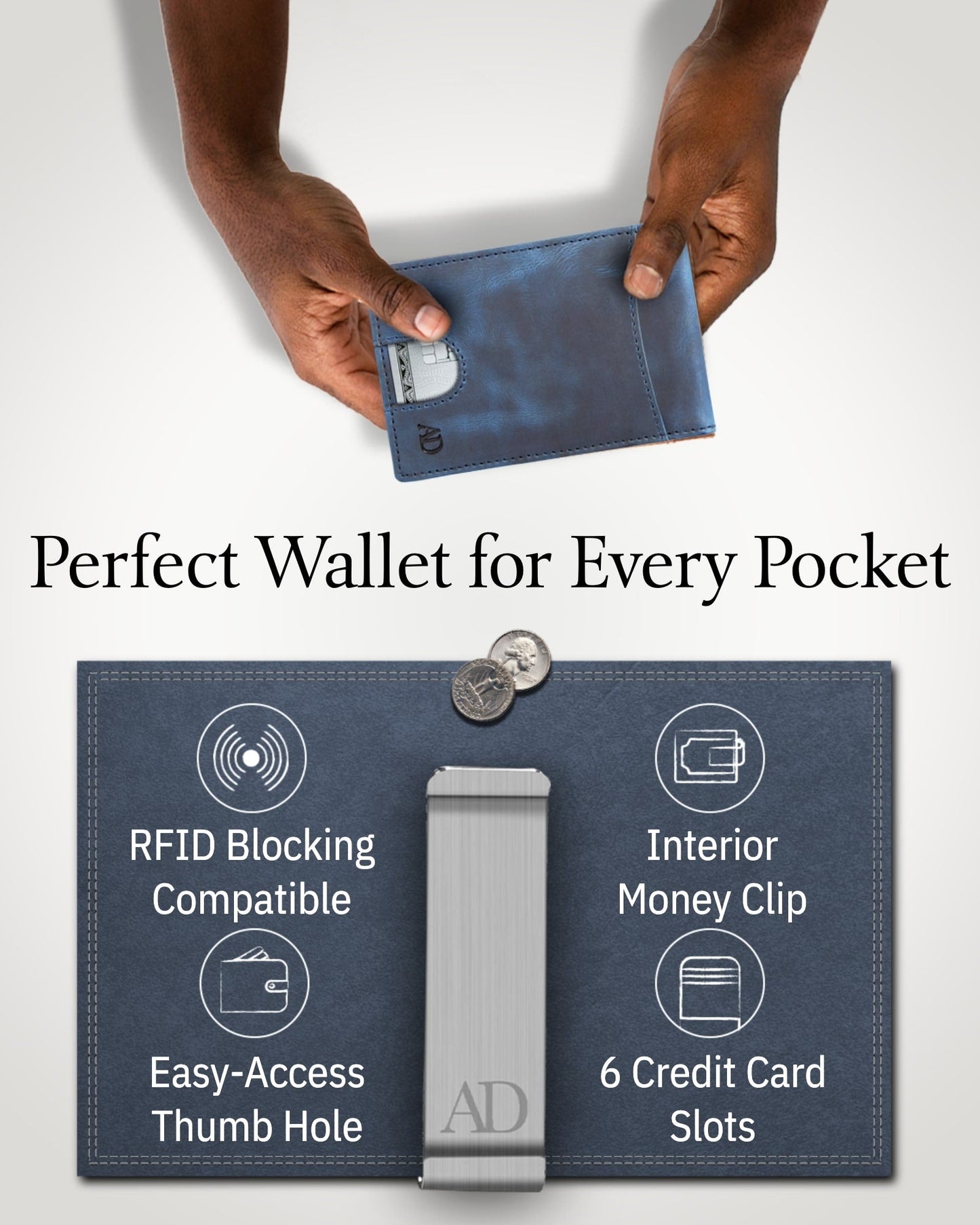 Slim Money Clip Bifold Wallet