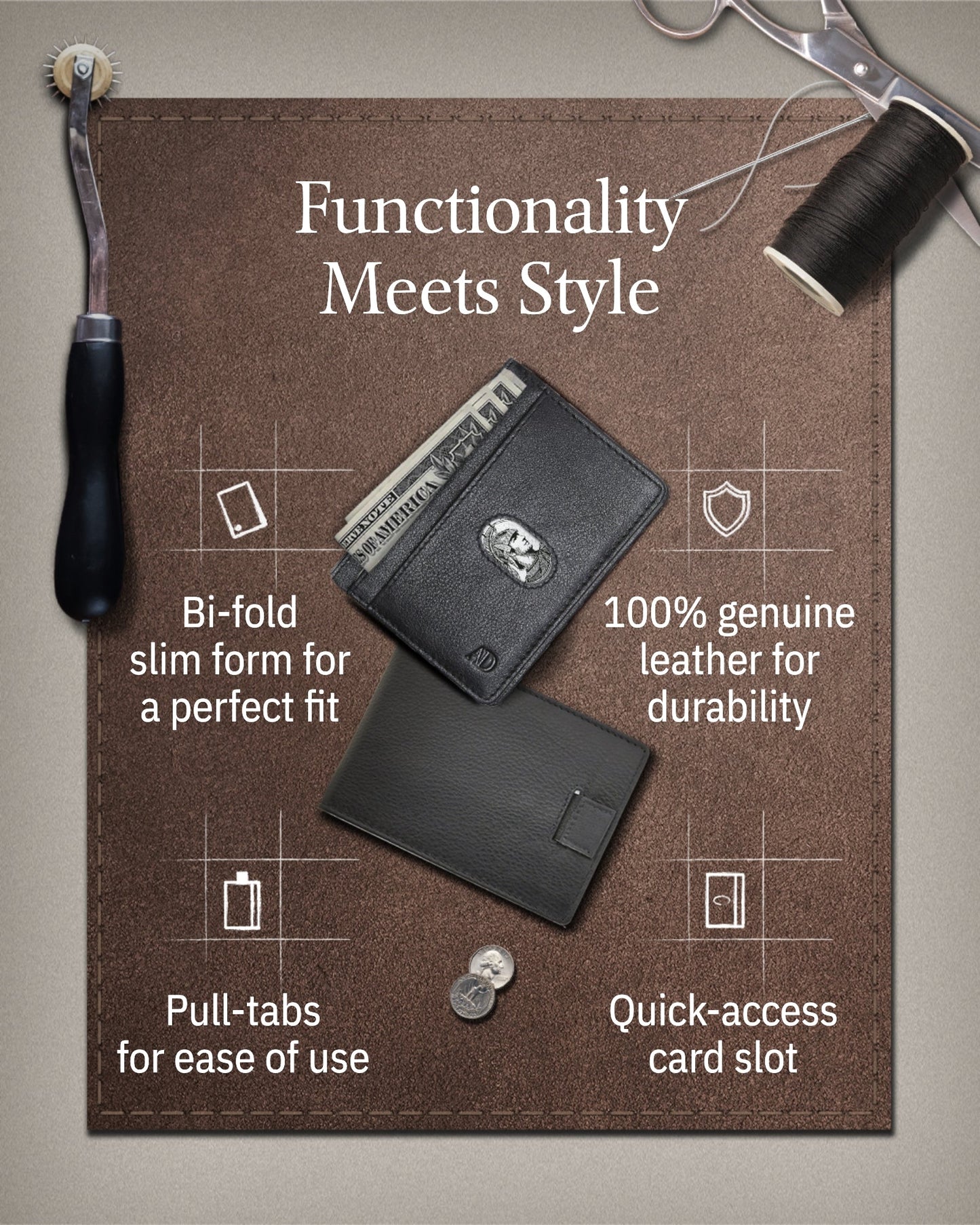 Slim Bifold Wallet With Pull Strap