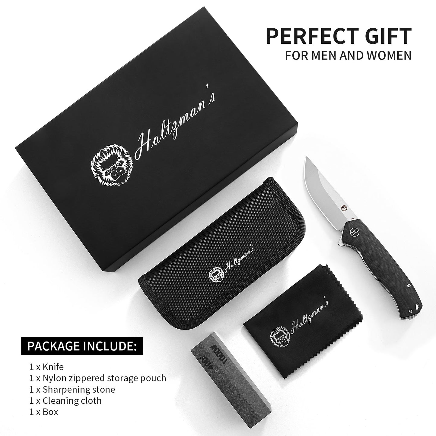The Pathfinder Folding Pocket Knife Giftset for Men and Women (Black and Silver)