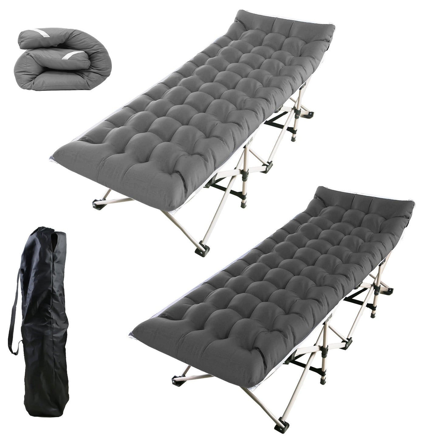 Folding Camping Cot Portable Sleeping Camping Bed Collapsible Travel Camp Cots Guest Bed Cot with 2-Sided Soft Pad 440LBS Max Load
