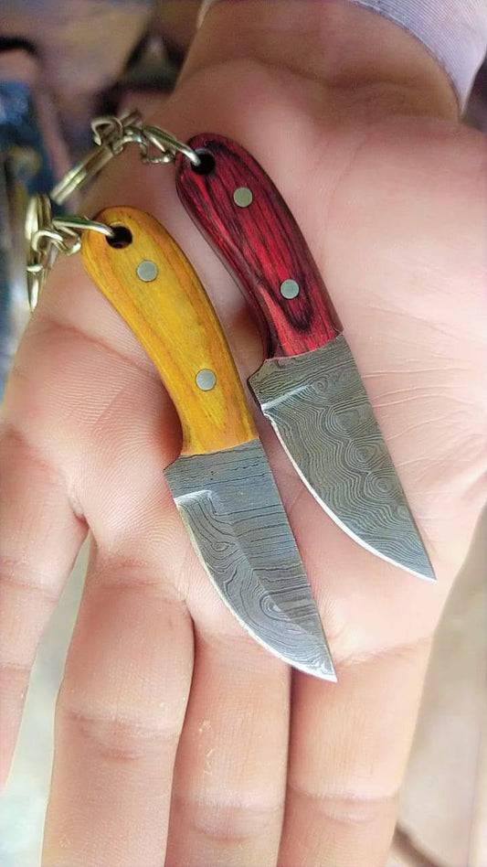 Custom Handmade Damascus Steel EDC Knife Keychain with Exotic Wood Handle