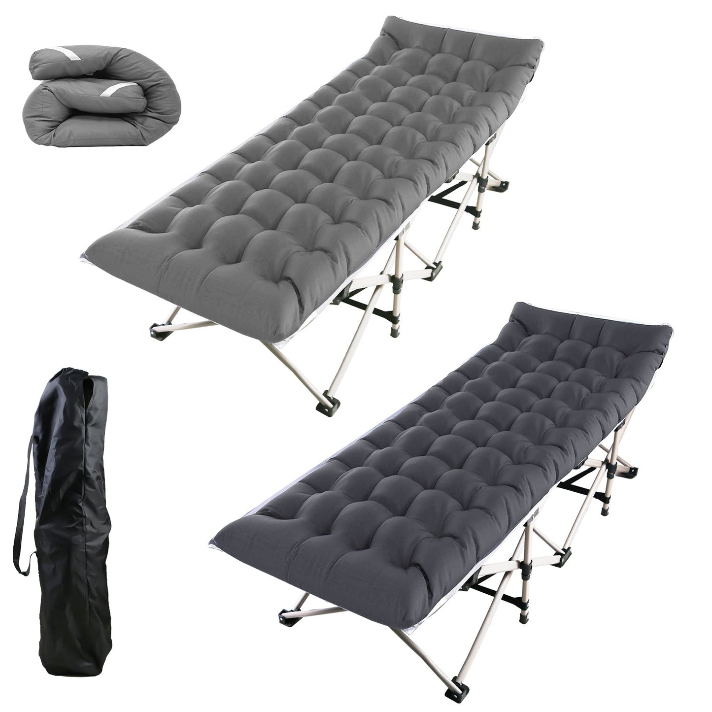 Folding Camping Cot Portable Sleeping Camping Bed Collapsible Travel Camp Cots Guest Bed Cot with 2-Sided Soft Pad 440LBS Max Load