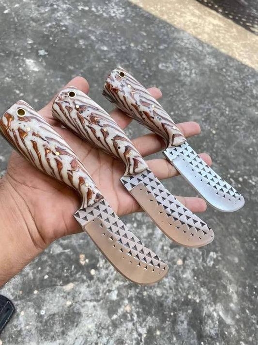 Custom Handmade Skinner Knife with Rasp Tool Steel Blade and Epoxy Pine-Cone Handle