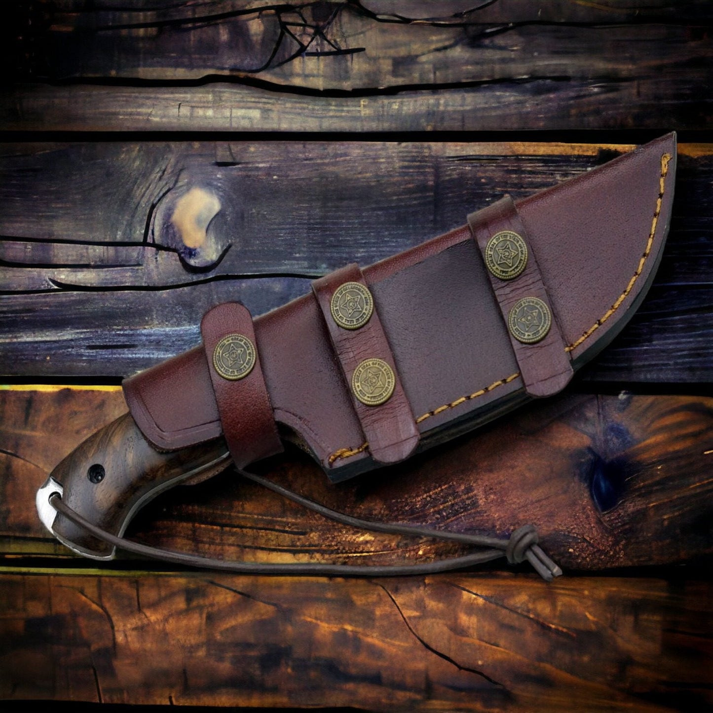 Handmade 440c Stainless Steel Hunting Knife: Rose wood Handle -0341