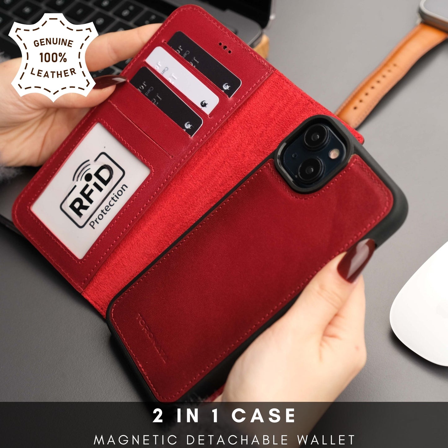 Casper Leather iPhone 15 Plus Wallet Case | Detachable MagSafe Compatible RFID Protection